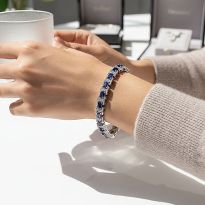 Emerald-Cut Blue Zircon Halo Bracelet