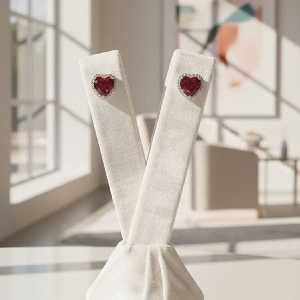 Ruby Heart Halo Studs