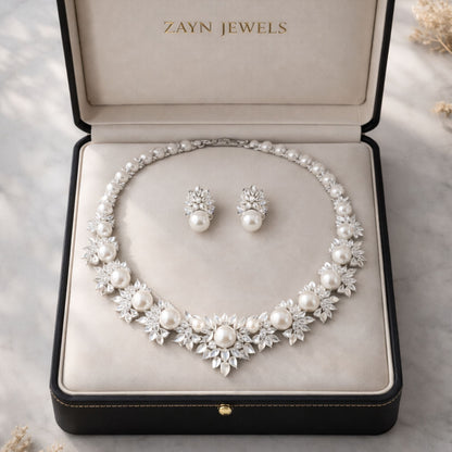 Pearl and Marquise Crystal Necklace Set - Luxury Bridal