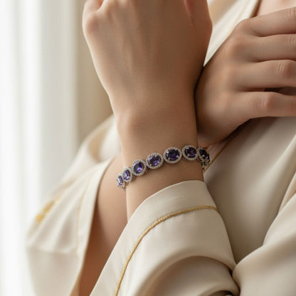 The Amethyst Halo Link Bracelet