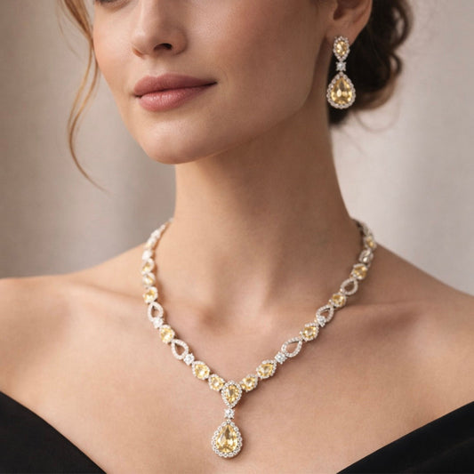 Imitation Yellow Diamond Teardrop Necklace & Earrings Set