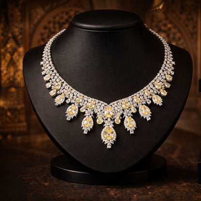Statement Necklace Set with Yellow Pear-Cut Crystals