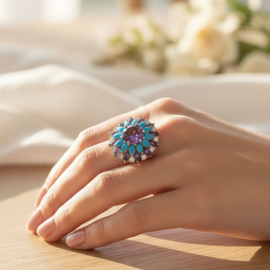 Amethyst Flora Statement Ring