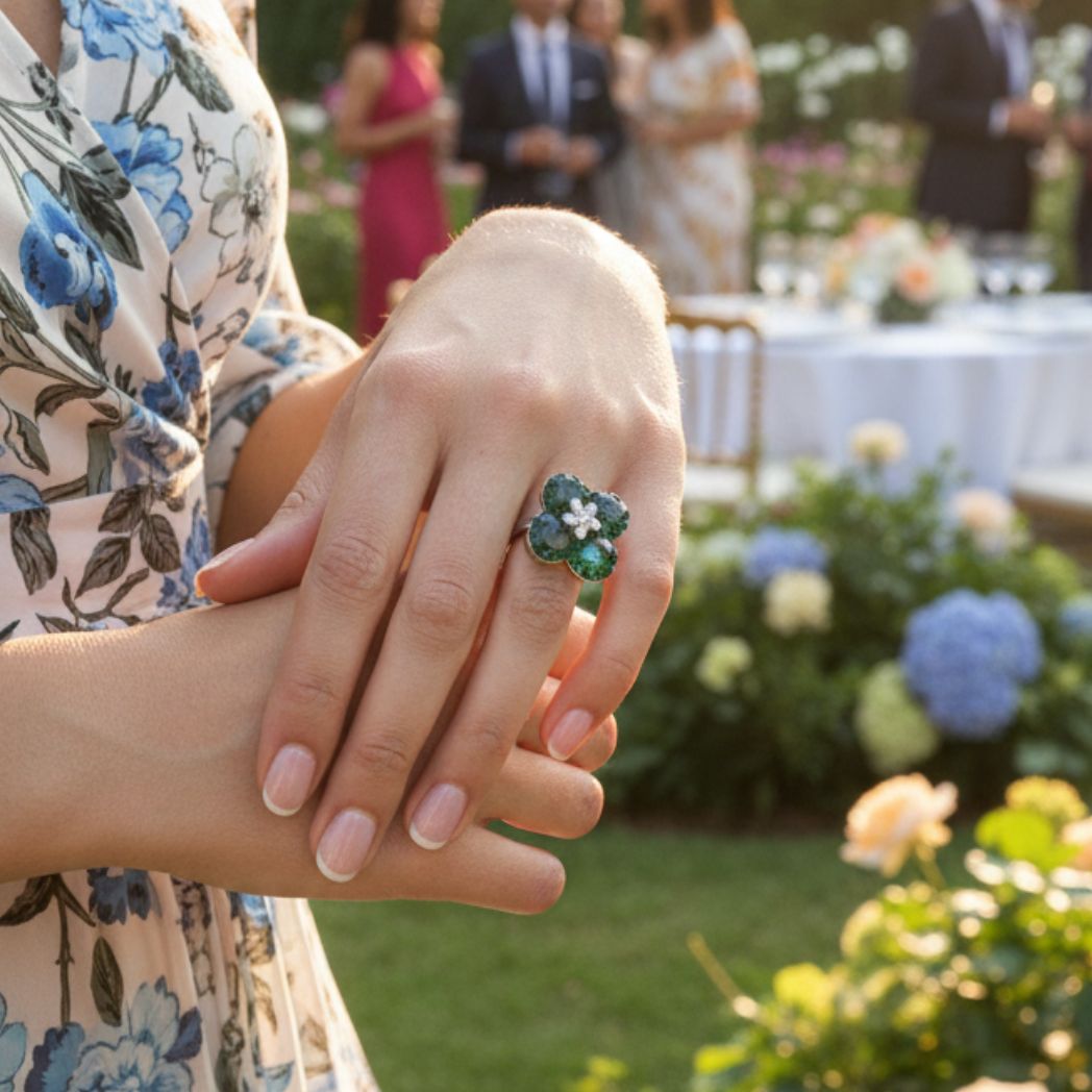 Emerald Clover Cocktail Ring