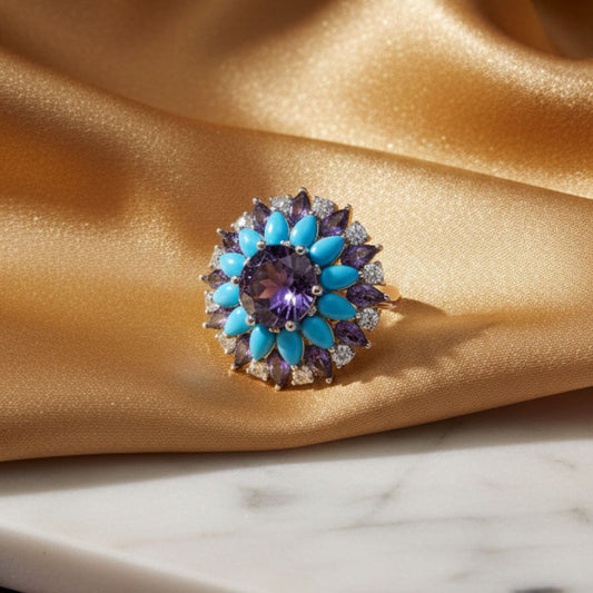 Amethyst Flora Statement Ring