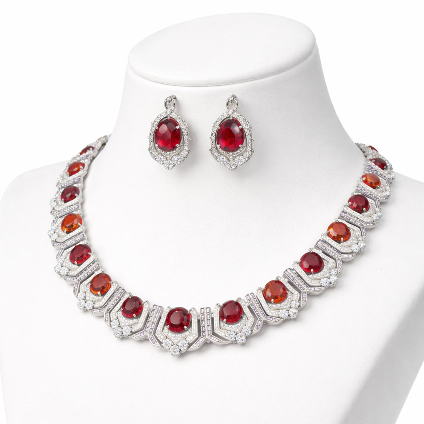 Red Statement Necklace and Earrings Imitation Jewellery Set