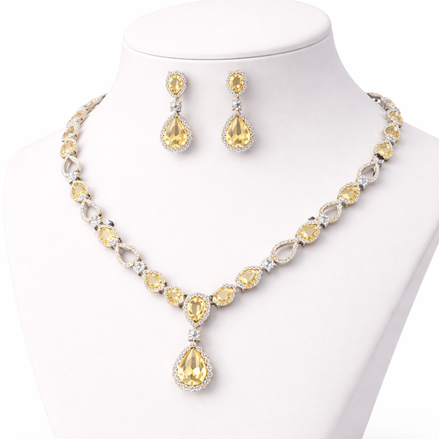Imitation Yellow Diamond Teardrop Necklace & Earrings Set