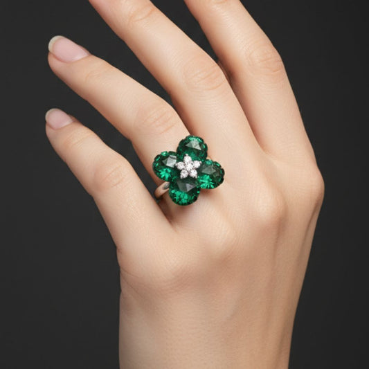 Emerald Clover Cocktail Ring