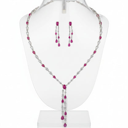 Ruby Red Tassel Necklace and Drop Earrings Jewellery Set