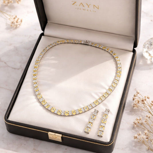 Imitation Jewellery Necklace Set with Yellow & White Stones