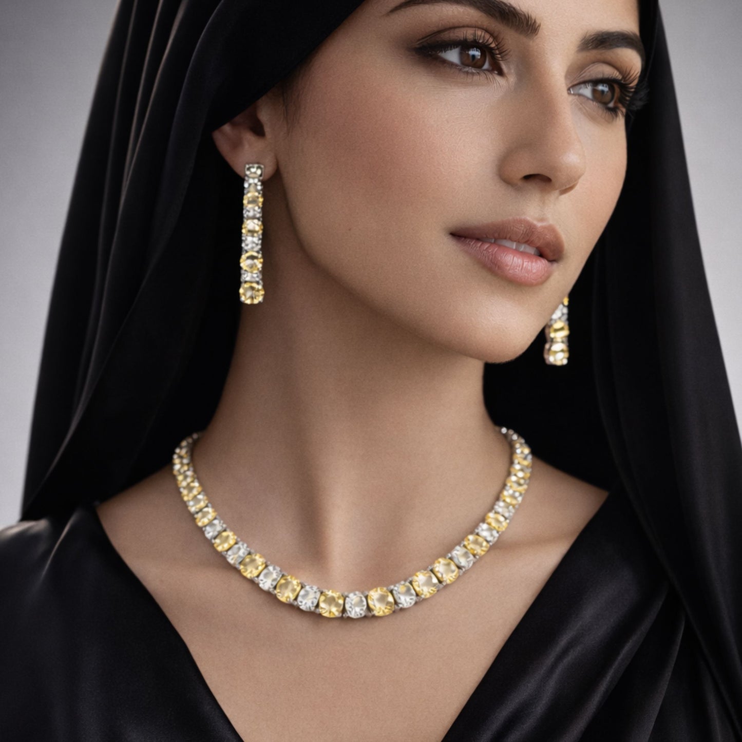 Imitation Jewellery Necklace Set with Yellow & White Stones