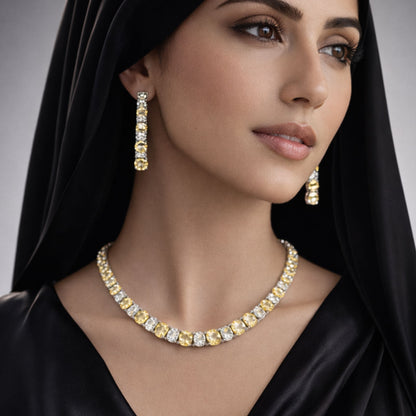 Imitation Jewellery Necklace Set with Yellow & White Stones