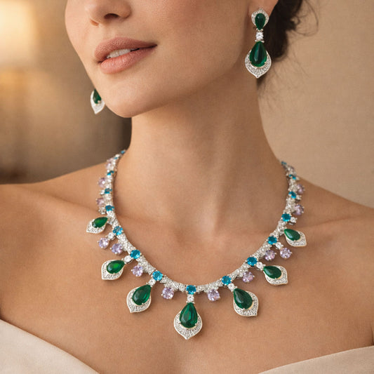 Imitation Jewellery Emerald Green Crystal Necklace Set