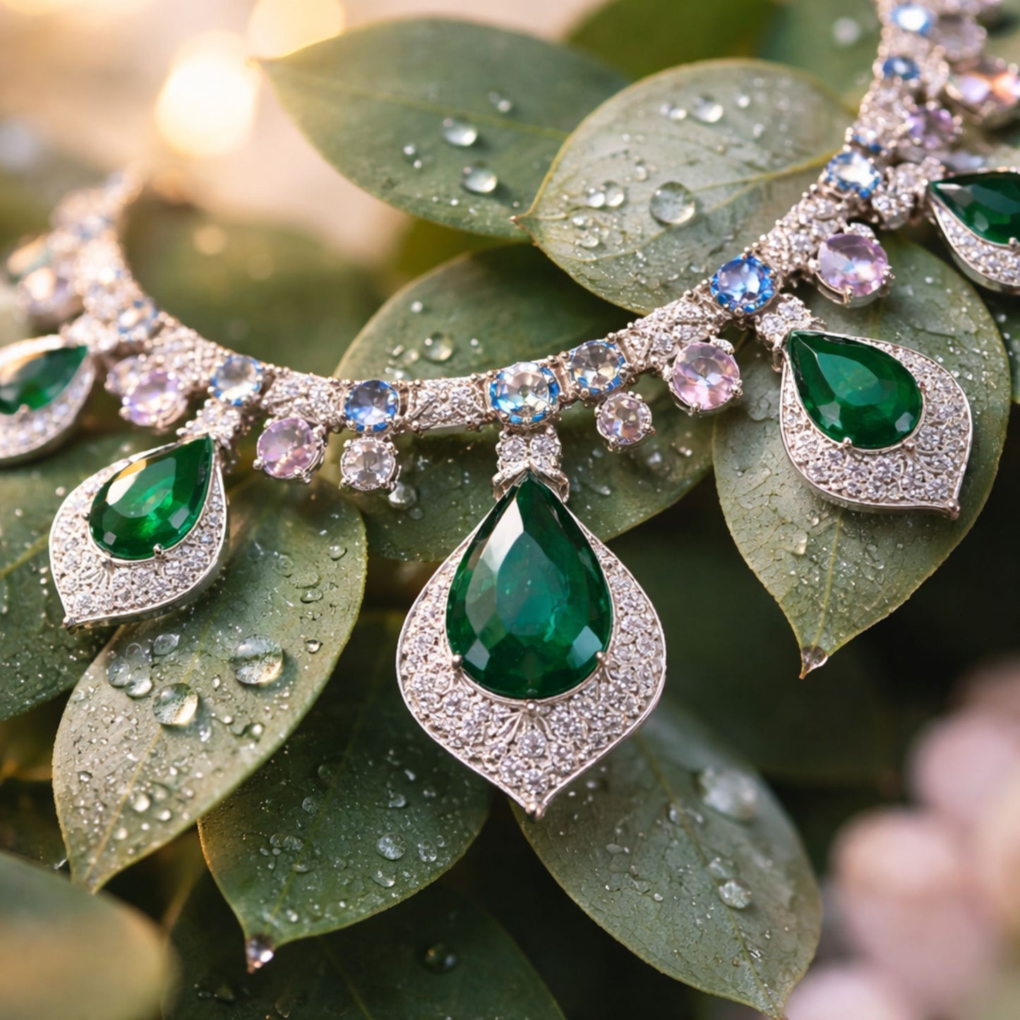 Imitation Jewellery Emerald Green Crystal Necklace Set