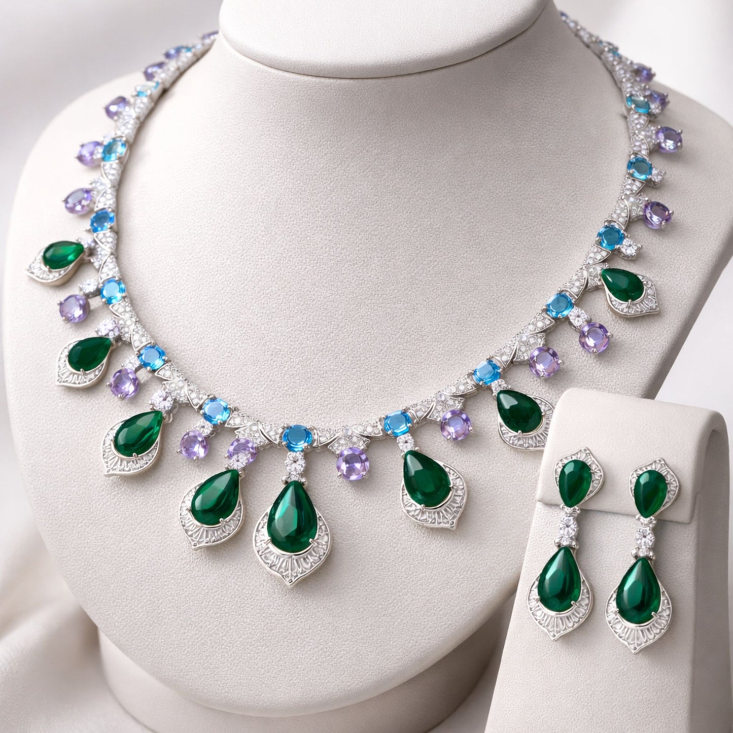 Imitation Jewellery Emerald Green Crystal Necklace Set