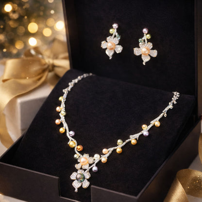 Imitation Jewellery Necklace Set with Drop Earrings - Gold Finish