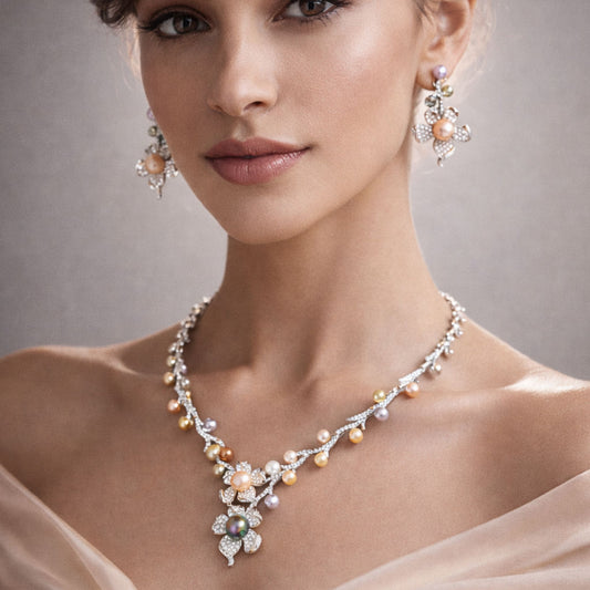 Imitation Jewellery Necklace Set with Drop Earrings - Gold Finish