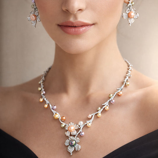 Imitation Jewellery Necklace Set with Drop Earrings - Gold Finish