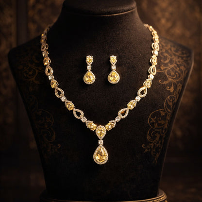 Imitation Yellow Diamond Teardrop Necklace & Earrings Set
