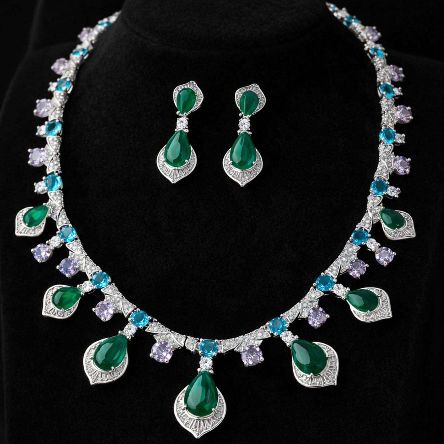 Imitation Jewellery Emerald Green Crystal Necklace Set
